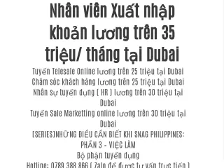 Nhân viên Xuất nhập khoản lương trên 35 triệu/ tháng tại Dubai