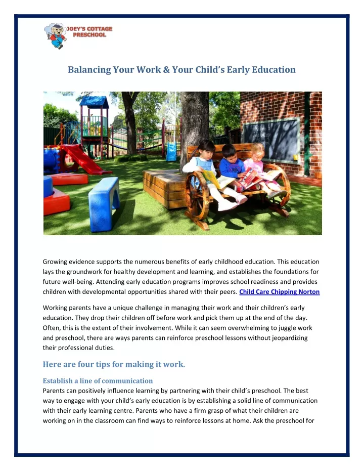 balancing your work your child s early education