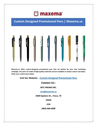 Custom Designed Promotional Pens | Maxema.us