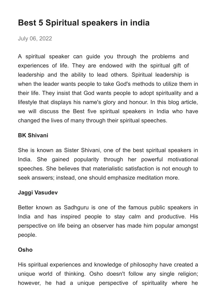 best 5 spiritual speakers in india