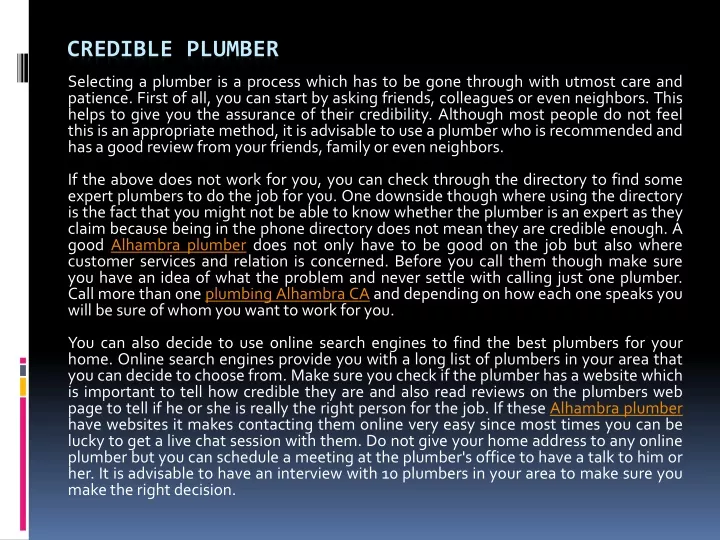credible plumber