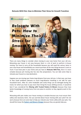 relocate with pets how to minimize their stress