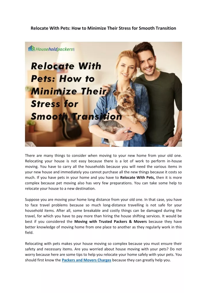 relocate with pets how to minimize their stress