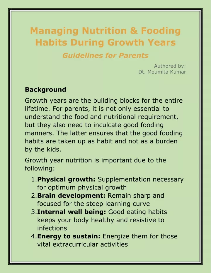 managing nutrition fooding habits during growth