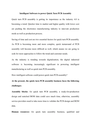 Intelligent Software to Power Quick Turn PCB Assembly