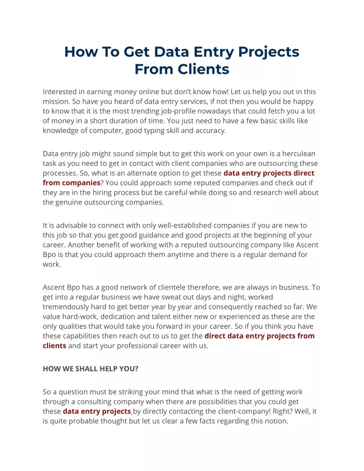 how to get data entry projects from clients