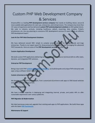custom php web development company services