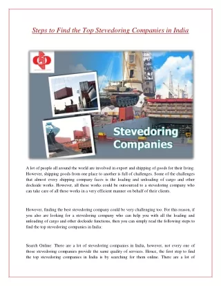 Steps to Find the Top Stevedoring Companies in India
