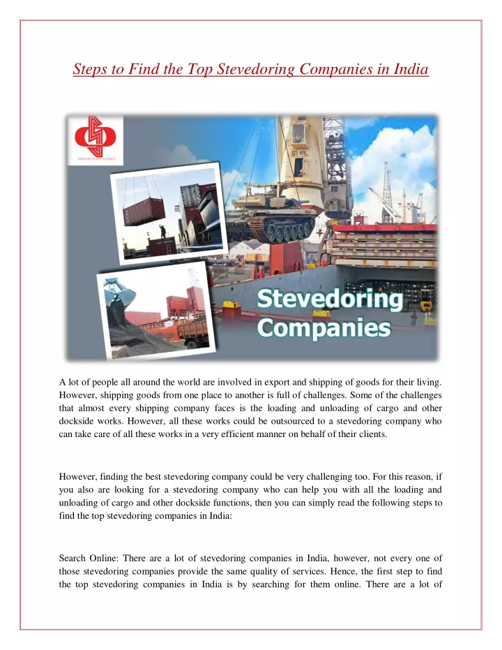 steps to find the top stevedoring companies