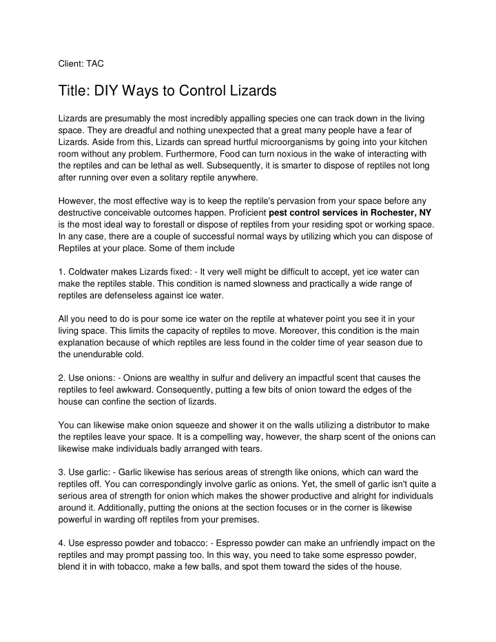 client tac title diy ways to control lizards