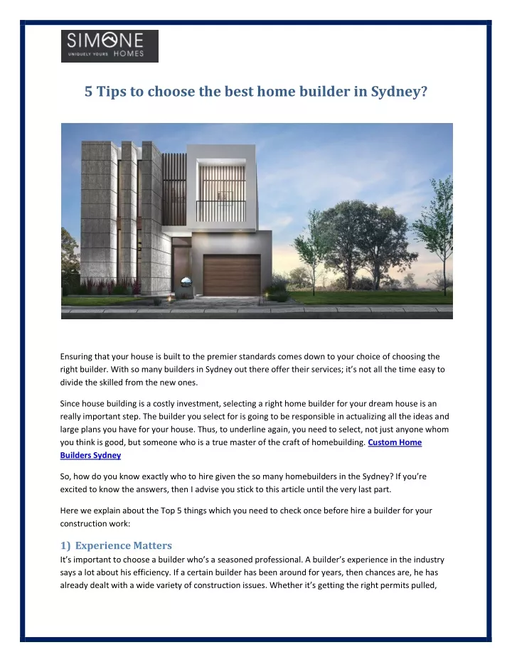 5 tips to choose the best home builder in sydney