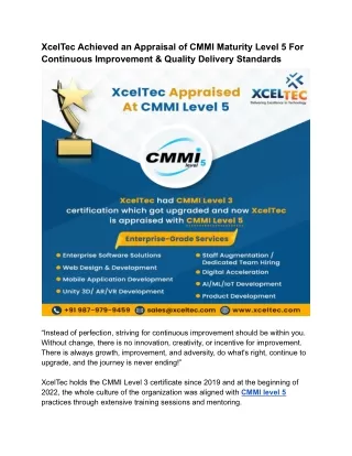 xceltec achieved an appraisal of cmmi maturity