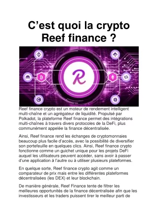 Crypto reef finance : définition | Utilisation | Spécification
