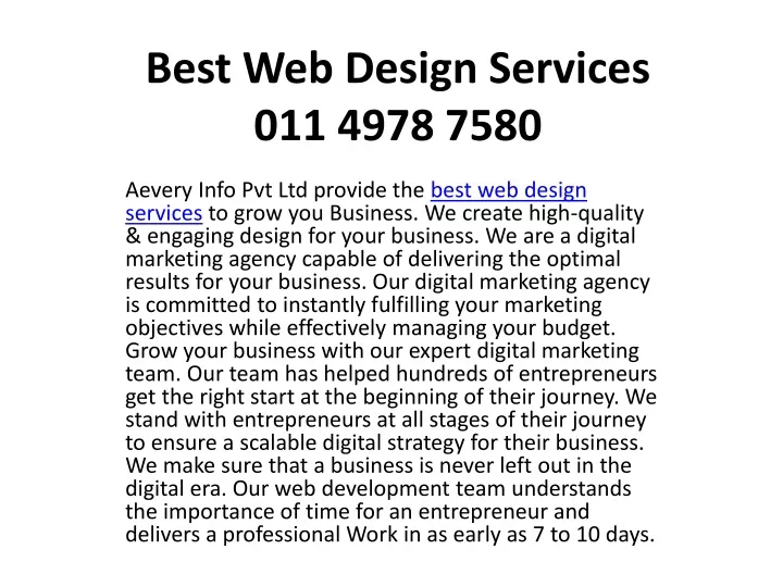 best web design services 011 4978 7580