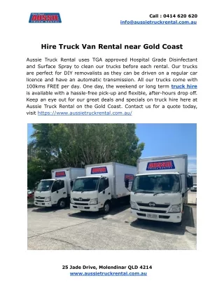 Hire Truck Van Rental near Gold Coast