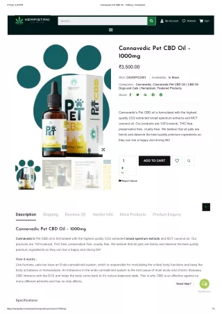 Cannavedic Pet CBD Oil - 1000mg - Hempistani