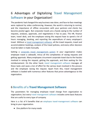 6 Advantages of Digitalizing Travel Management Software in your Organization