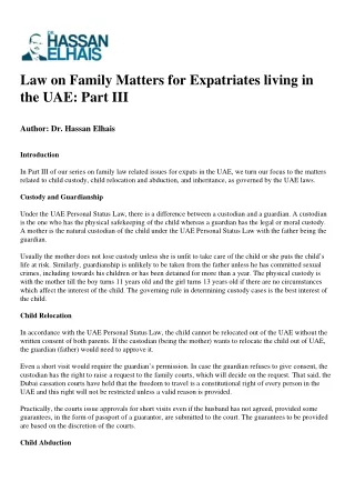 law on family matters for expatriates living