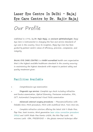 Laser Eye Centre In Delhi - Bajaj Eye Care Centre by Dr. Rajiv Bajaj