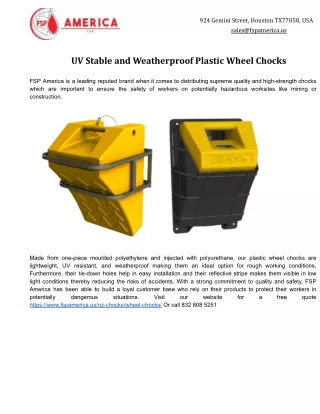 UV Stable and Weatherproof Plastic Wheel Chocks
