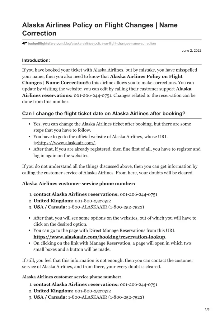 alaska airlines policy on flight changes name