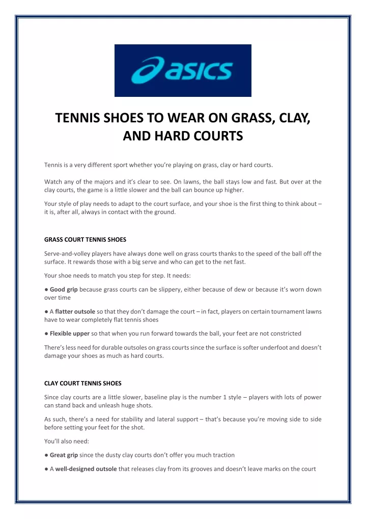 tennis shoes to wear on grass clay and hard courts