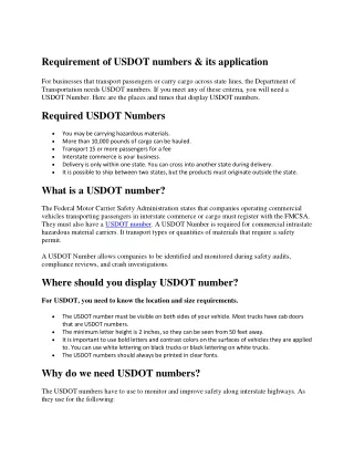 What USDOT Numbers are required to apply d
