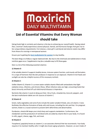 list of essential vitamins that every woman