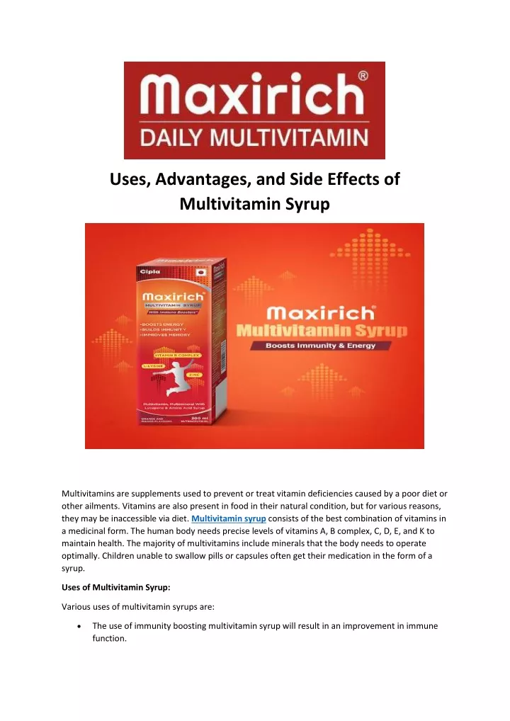uses advantages and side effects of multivitamin