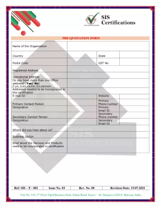 pre quotation form