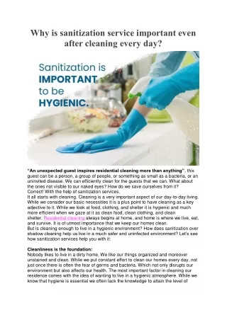 Why is sanitization service important even after cleaning every day
