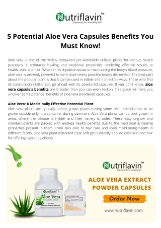 5 Potential Aloe Vera Capsules Benefits You Must Know|Nutriflavin