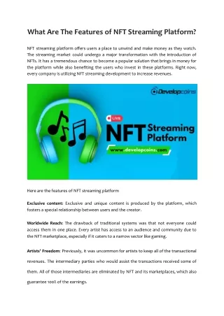 what are the features of nft streaming platform