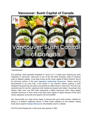 Vancouver: Sushi Capital of Canada