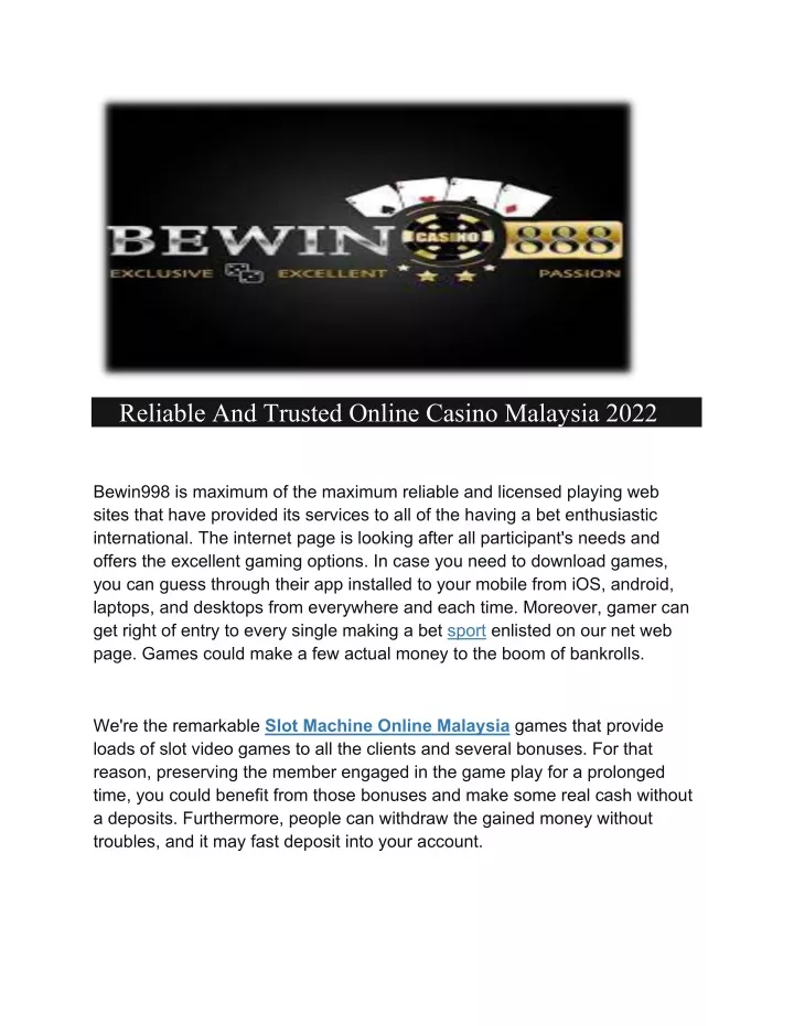 reliable and trusted online casino malaysia 2022