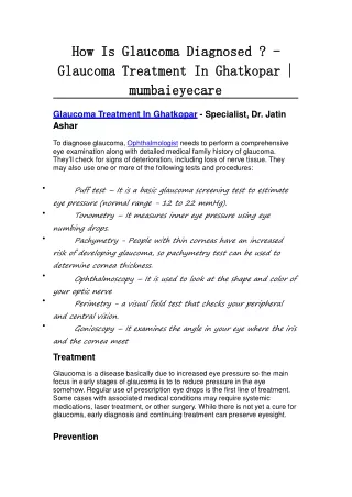 How Is Glaucoma Diagnosed ? - Glaucoma Treatment In Ghatkopar | mumbaieyecare