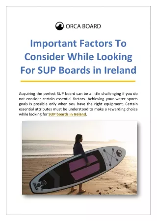 Important Factors To Consider While Looking For SUP Boards in Ireland