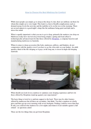 How to Choose the Best Mattress for Comfort