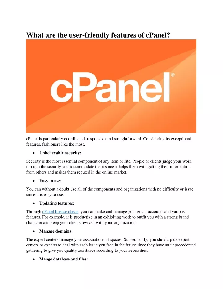 what are the user friendly features of cpanel