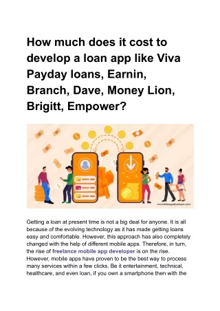 How much does it cost to develop a loan app like Viva Payday loans, Earnin, Branch, Dave, Money Lion, Brigitt, Empower