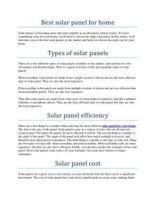 Best solar panel for home