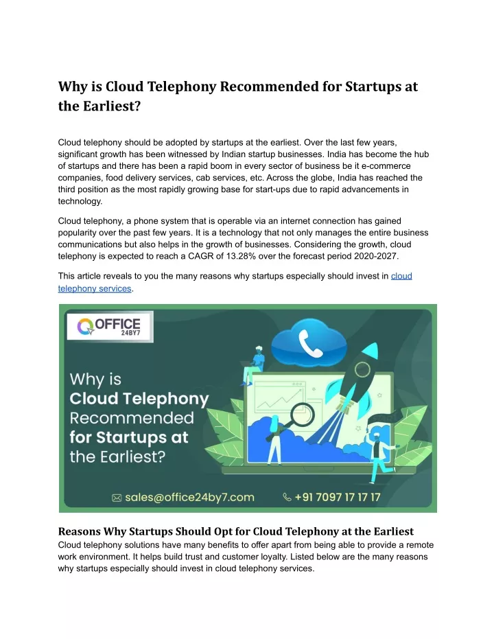 why is cloud telephony recommended for startups