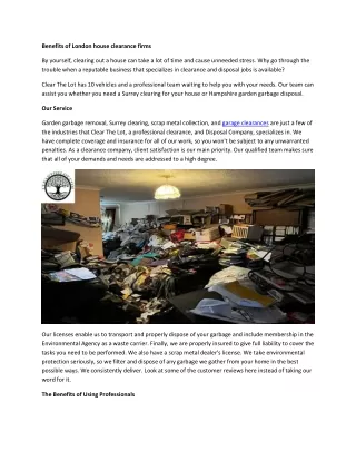 benefits of london house clearance firms