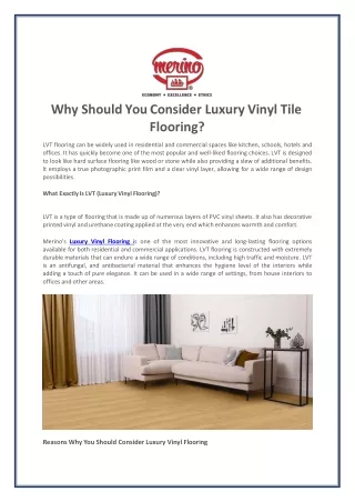 why should you consider luxury vinyl tile flooring