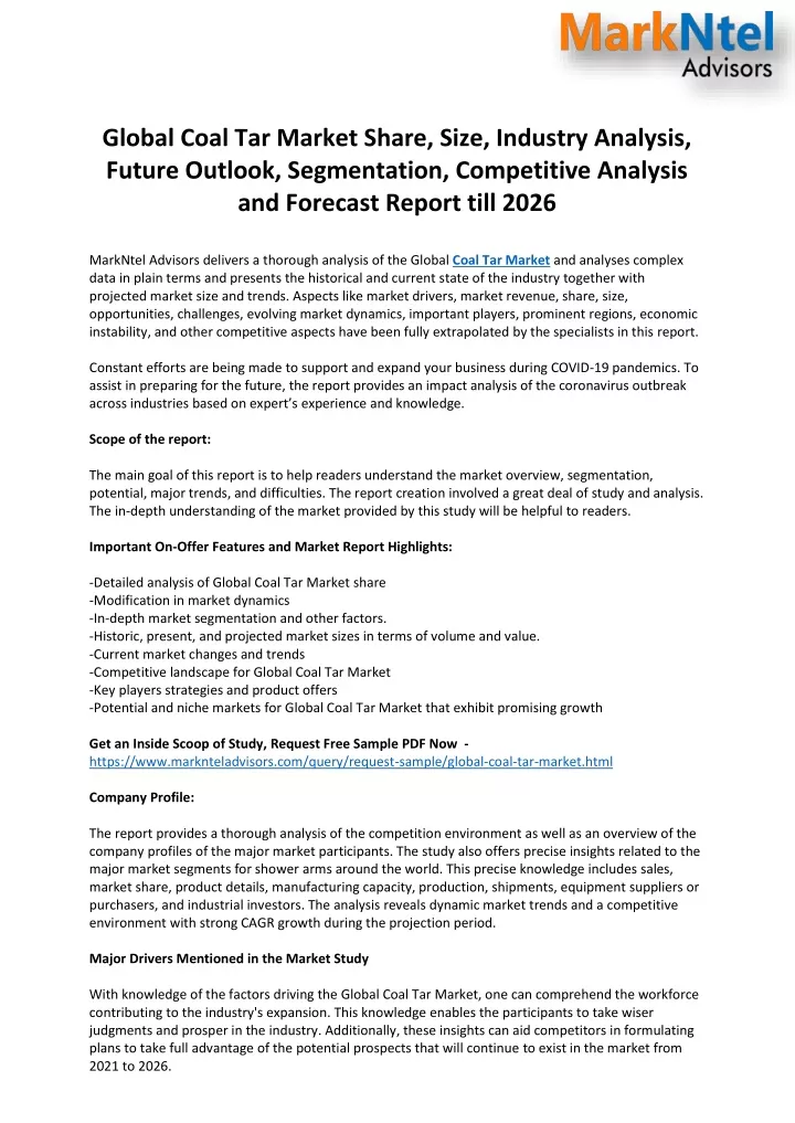 global coal tar market share size industry