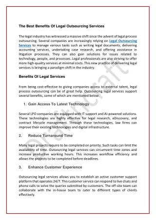 The Best Benefits Of Legal Outsourcing Services