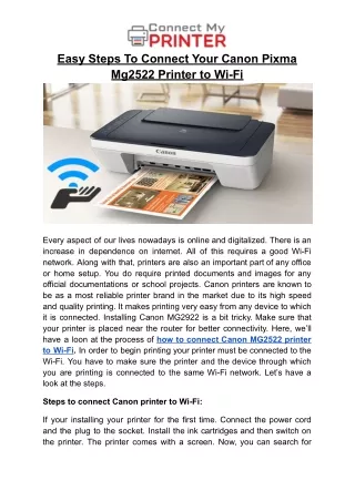 Easy Steps To Connect Your Canon Pixma Mg2522 Printer to Wi-Fi