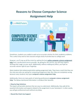 Reasons to Choose Computer Science Assignment Help