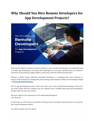 Why Should You Hire Remote Developers for App Development Projects