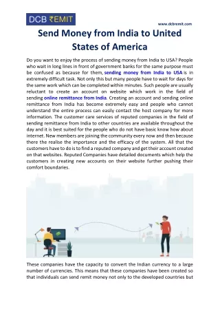 Send Money from India to United States of America
